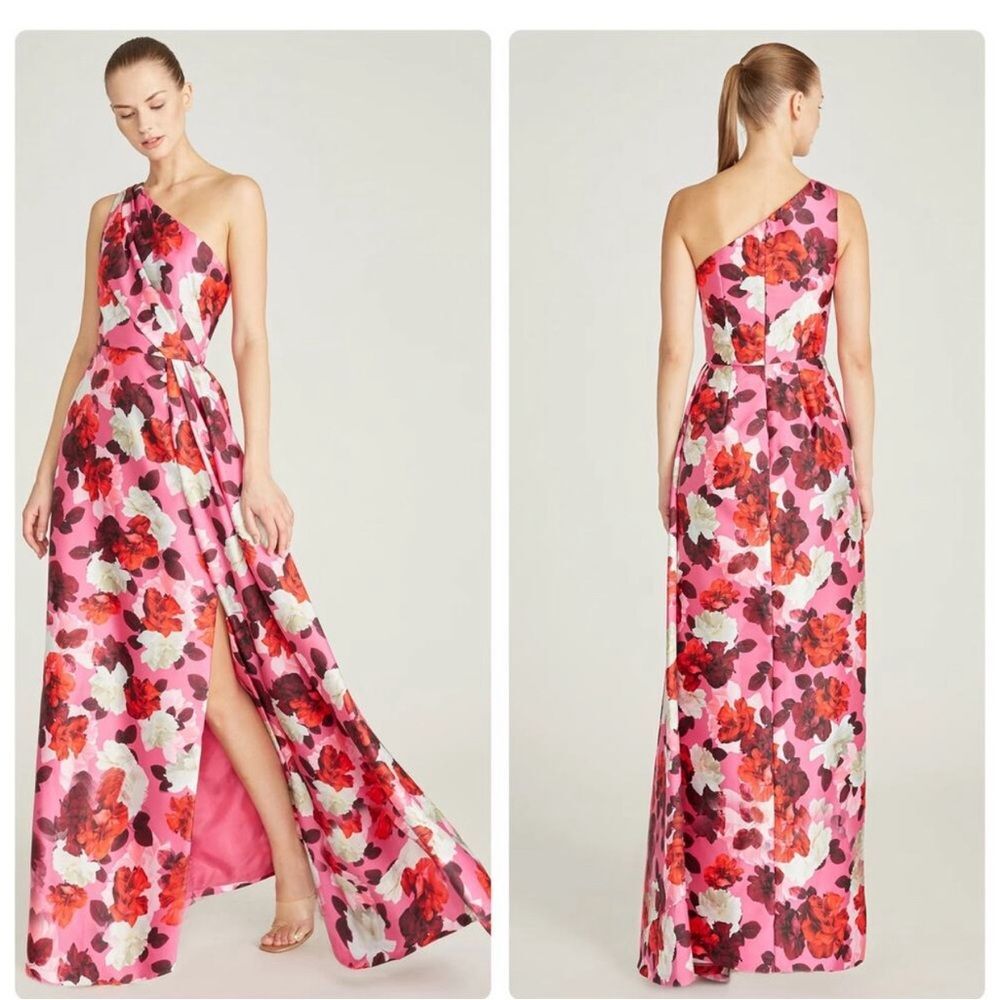 Theia Zibeline NEW floral One Shoulder Gown size 8